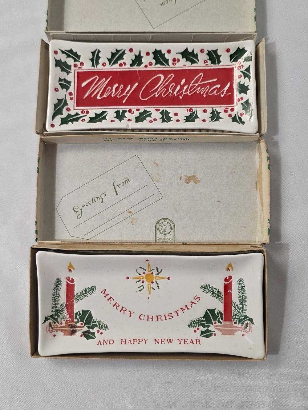 Vintage Commodore Japan Merry Christmas Ceramic Holiday Greeting Card/Trinket